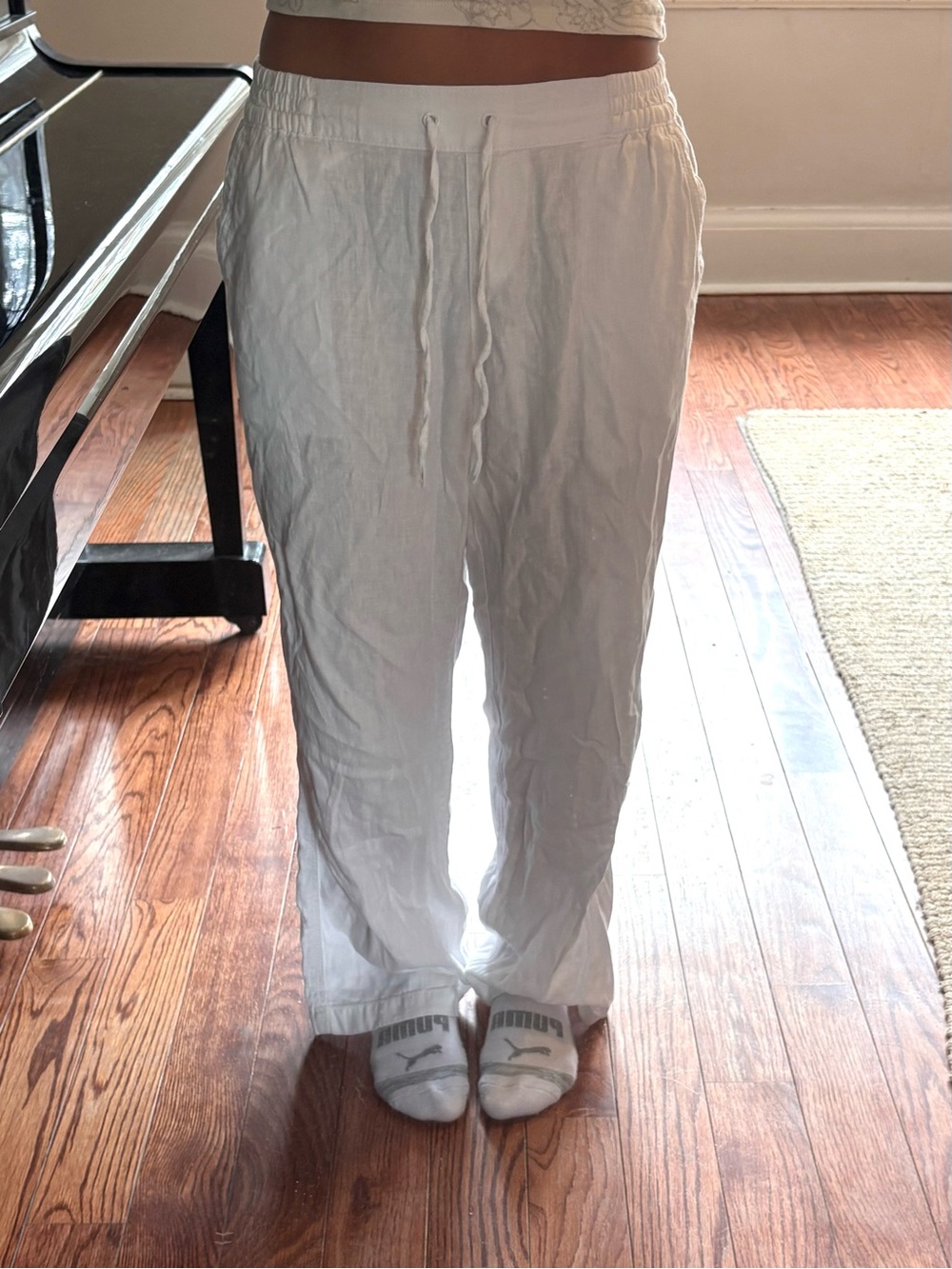 Vintage Next Petite White Linen Low Mid Rise Pants
